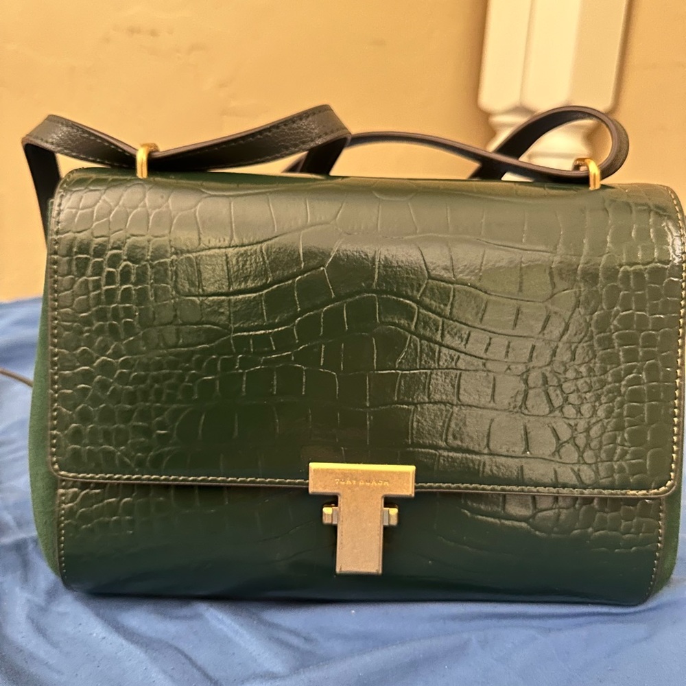 Tory Burch Green Croc Print With Suede Sides Sling bag